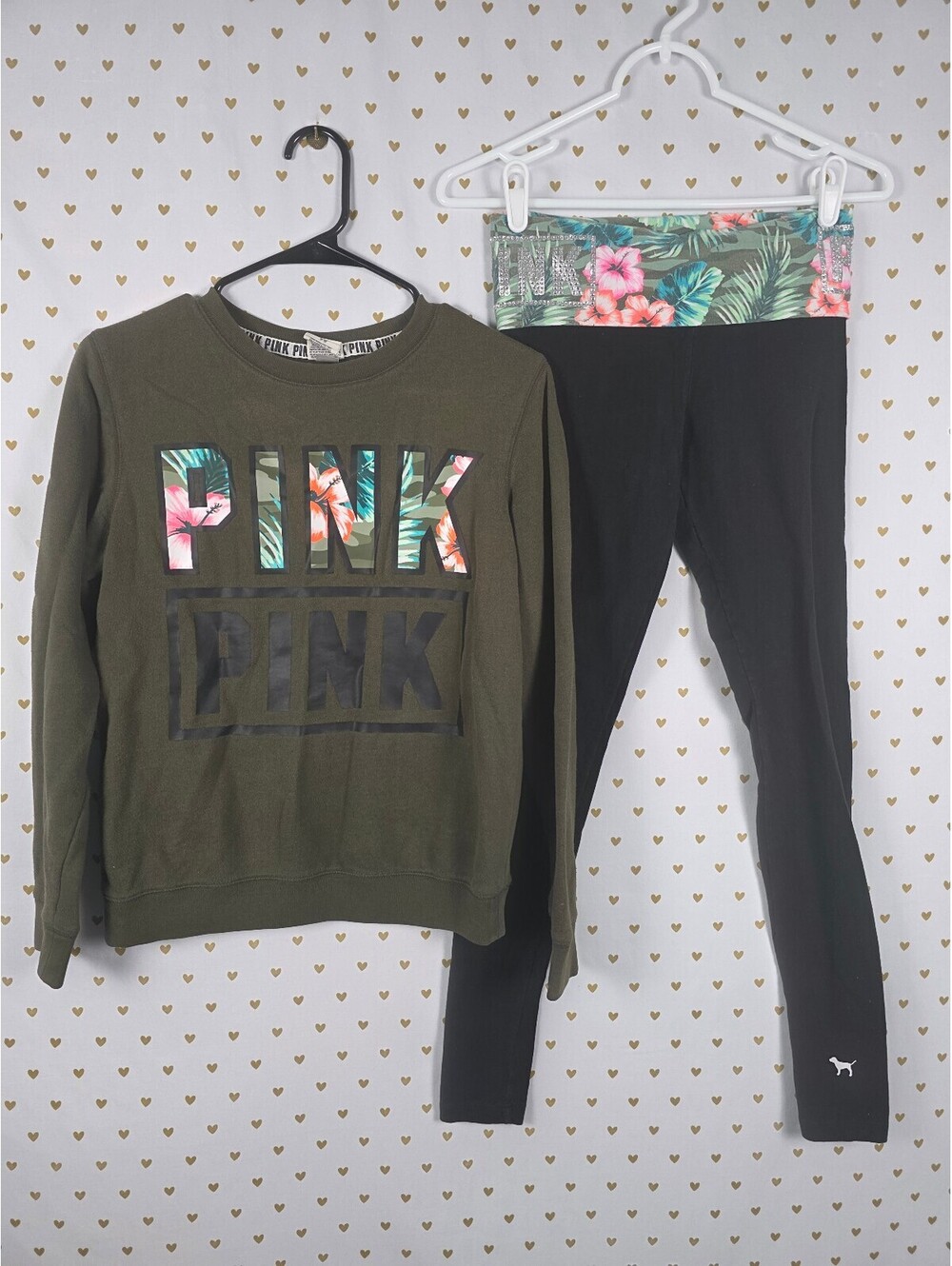 Victorias Secret Pink Hawaiian Sweater FOLDOVER Yoga Pants SET Bling XS Crew